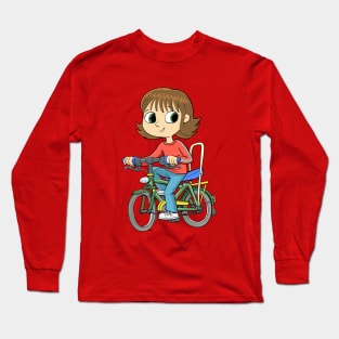 girl riding a bicycle with an extended seat Long Sleeve T-Shirt
